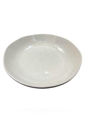 NWT SH Home Henna White Stoneware Dinner Bowl 8.5" Embossed Mandala Floral Boho